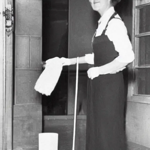 Image similar to the queen as a early cleaner in an office