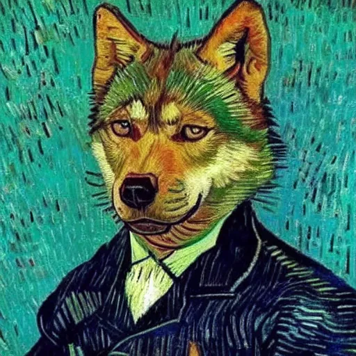 Image similar to retarded wolf portrait, van gogh