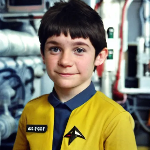 Image similar to young starfleet ensign working in the engine room