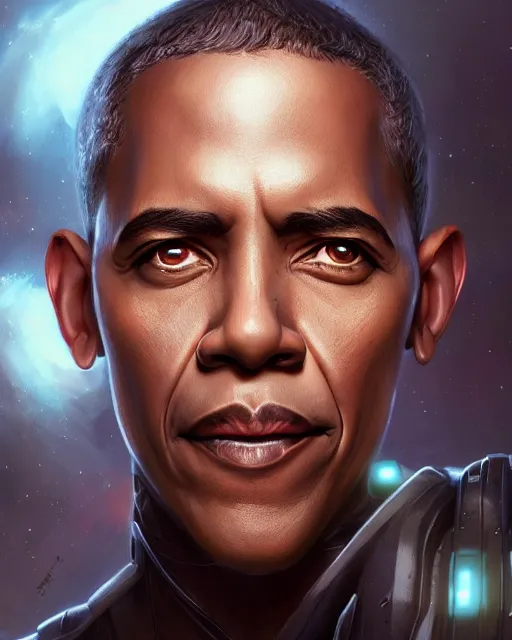 Prompt: portrait of cyborg barack obama, fantasy, intricate, elegant, highly detailed, digital painting, artstation, concept art, smooth, sharp focus, illustration, by artgerm and greg rutkowski