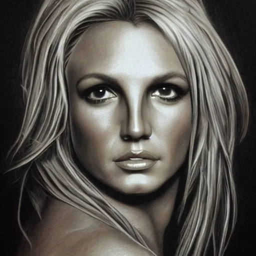 Image similar to pencil art, detailed portrait of britney spears, intricate, hyper detailed, realistic, oil painting, by julie bell, frank frazetta, cinematic lighting