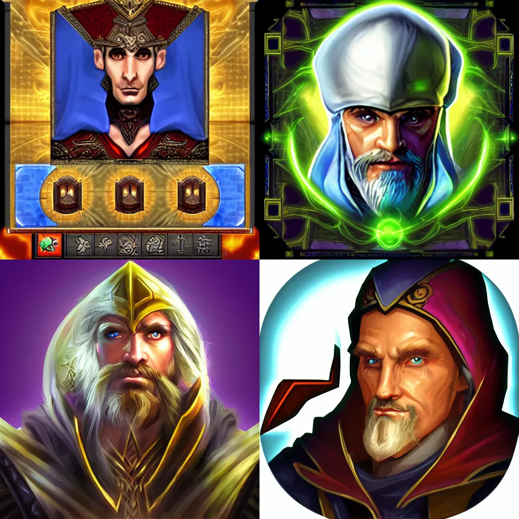 Prompt: warlock portrait icon character from heroes of might and magic 3 III homm homm3