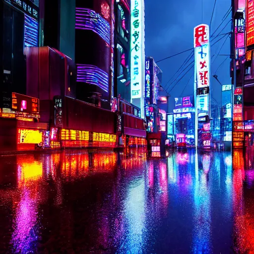 Image similar to cyberpunk tokyo neon sign ultrarealistic 8k rain reflection photography 150mpx skyscrapper