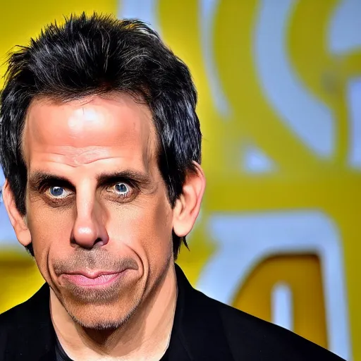 Prompt: a selfie of ben stiller sad because he got mustard on his shirt