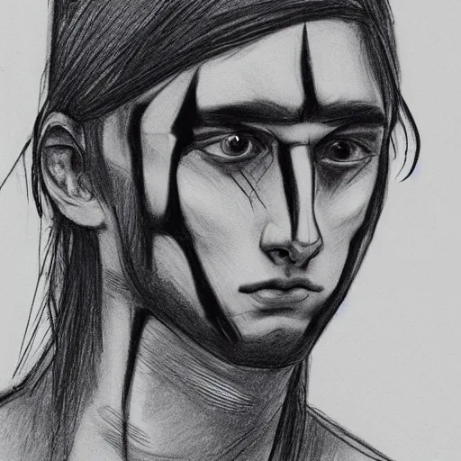 Image similar to an expressionless, dead look that emits nothing but numbness, male, dark aesthetic, realistic drawing