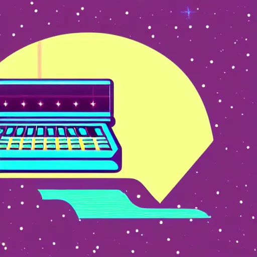 Image similar to flat synthwave illustration of a printer floating in space