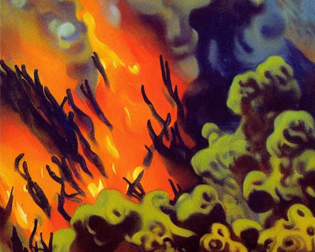 Prompt: coral reef forest fire. painting by John Singer Sargent