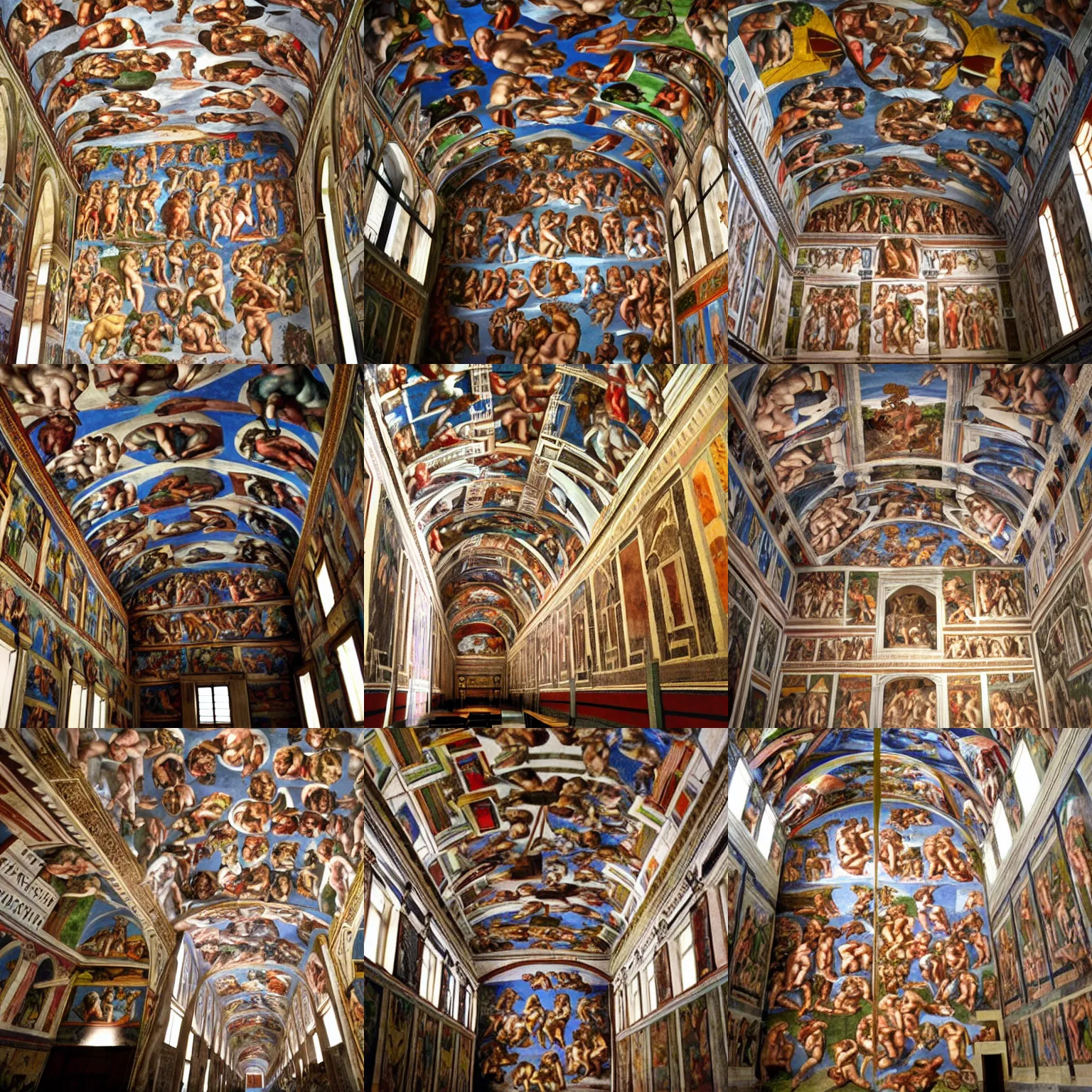 Prompt: the sistine chapel decorated with art brut