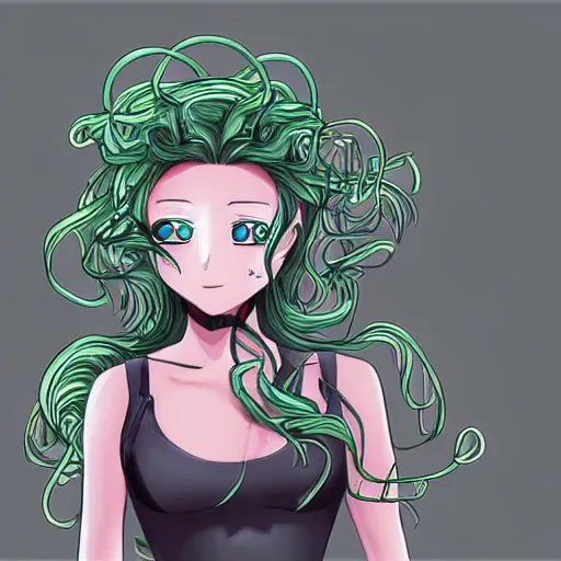 Prompt: anime, digital art, medusa, beautiful girl in Sam Yang style