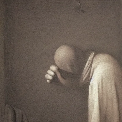 Prompt: the last man on earth, charcoal painted by johannes vermeer