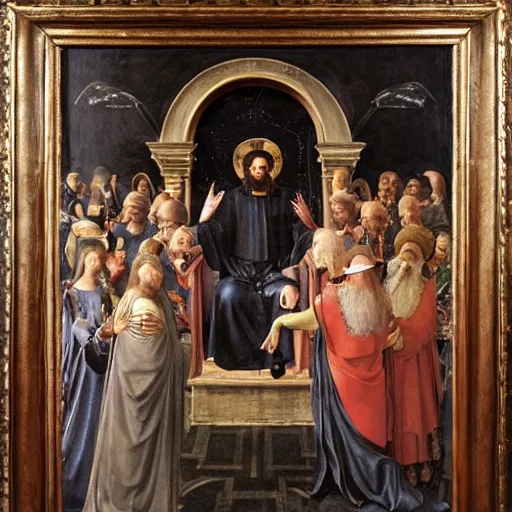 Prompt: lemmy kilmister as a patron saint, devotional art, renaissance painting, fra angelico