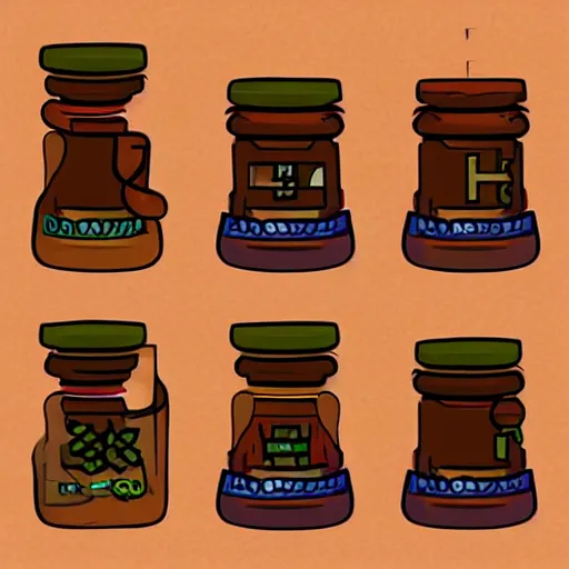 Image similar to video game icon of a potion, concept art, ref sheet, icon sketches for a video game of a potion