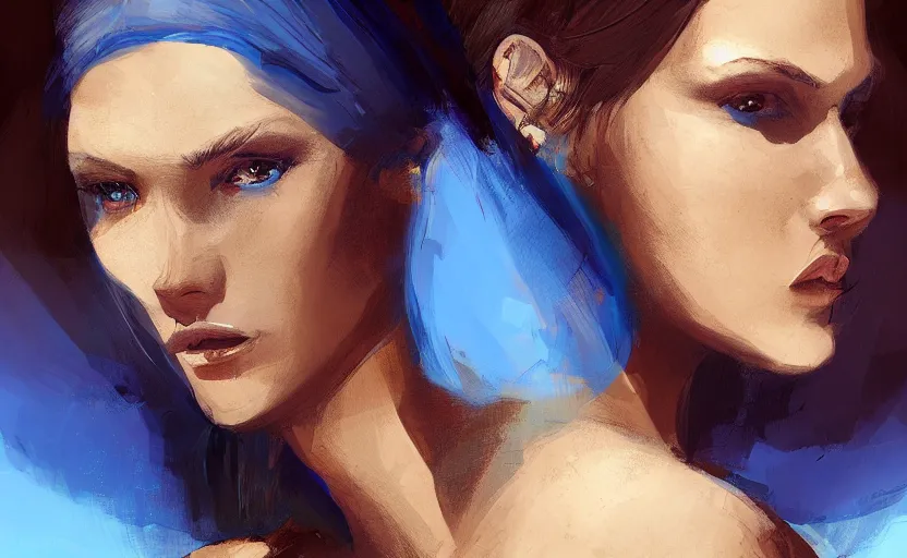 Prompt: A portrait of a beautiful woman in desert, blue color scheme, trending on artstation, cgsociety