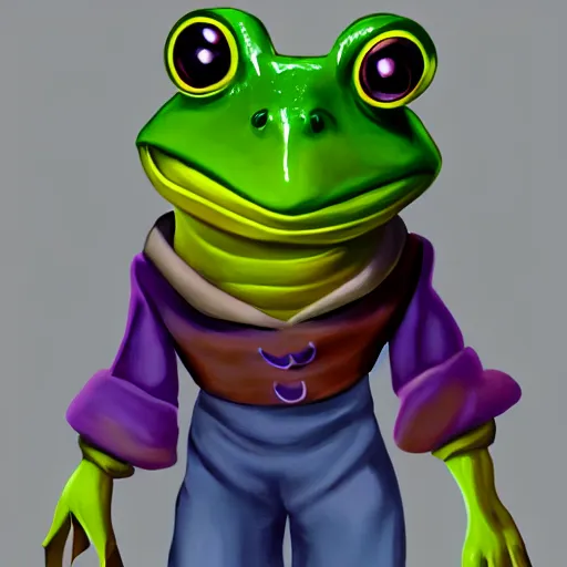 Prompt: character concept art page of a humanoid frog with a coat as an enemy in spyro the dragon video game concept art, spyro trilogy remaster concept art, playstation 1 era, activision blizzard style, 4 k resolution concept art