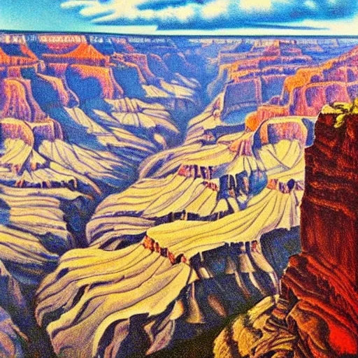 Image similar to masterpiece grand canyon by Escher and O'Keefe, highly detailed, pastels