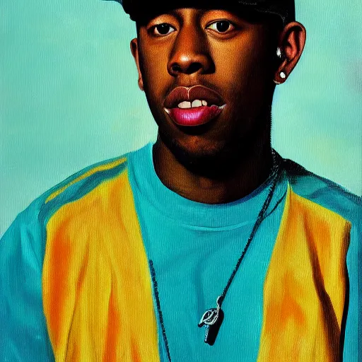 Prompt: an oil painting portrait of Tyler the Creator