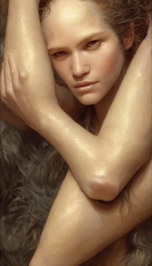 Image similar to epic masterpiece jackie moore, sweaty skin, hyperrealistic, octane render, cinematic, beautiful face and flawless skin, perfect hands, 5 fingers, by edgar maxence and ross tran and michael whelan, legends of runeterra