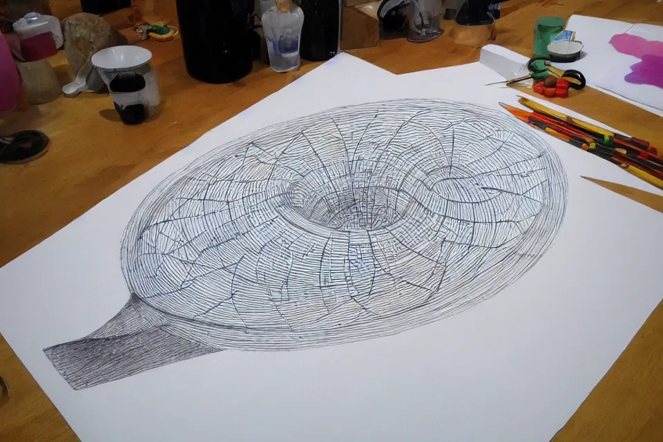 Prompt: geometric anamorphic drawing