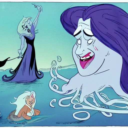 Prompt: ursula the sea witch, boris johnson, ( ( octopus ) ), by glen keane, disney