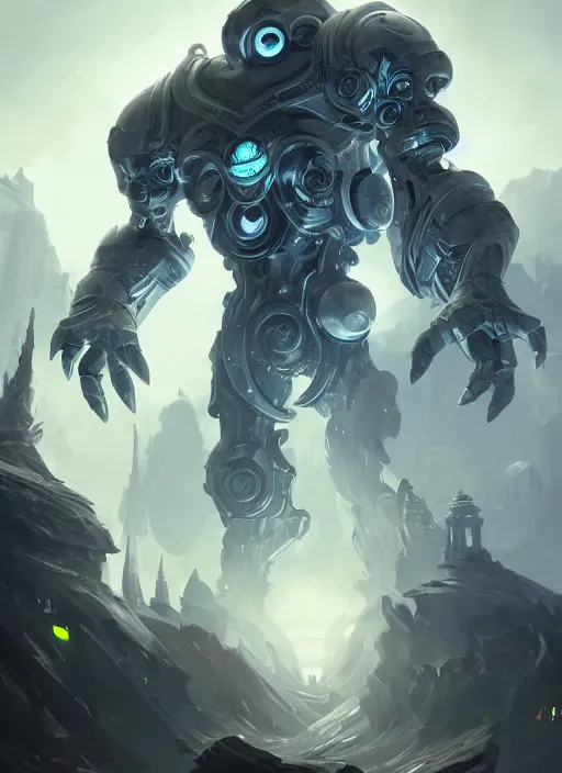 Prompt: a highly detailed illustration of colossal silver mechanical giant, with big glowing iron giant eyes, gentle calm doting pose, intricate, elegant, highly detailed, centered, digital painting, artstation, concept art, smooth, sharp focus, league of legends concept art, WLOP