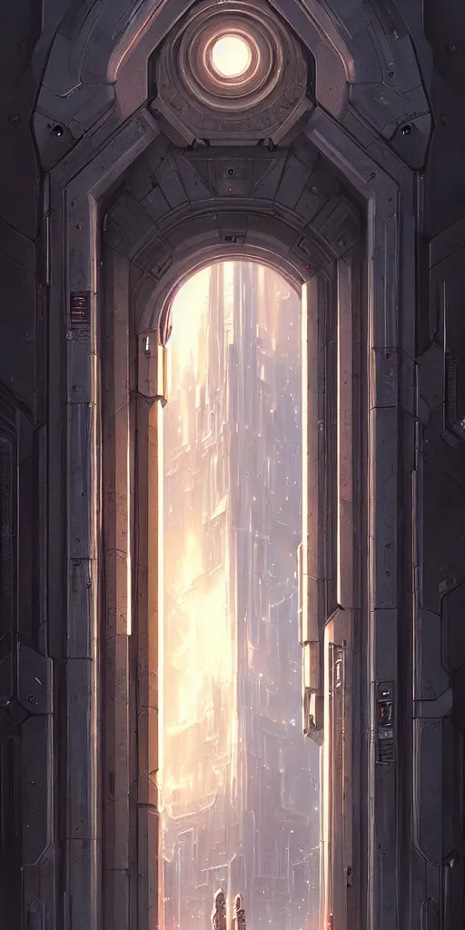 Image similar to hyper realistic ornate sci - fi double door by jordan grimmer