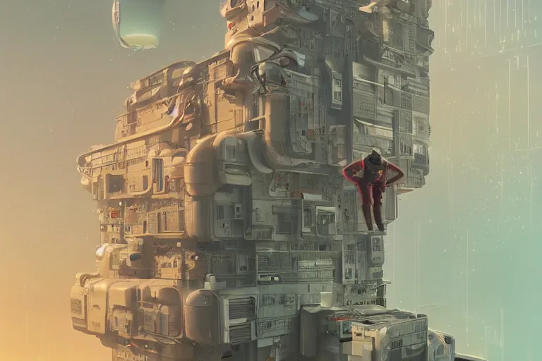 Image similar to man falling from the top of the building, sci fi, art by mike winkelmann, trending on cgsociety, retrofuturism, darksynth, sci - fi, red, black, poster