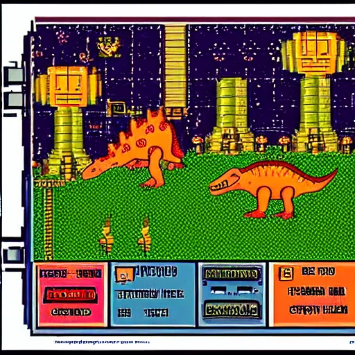 Image similar to top down fantasy roll - playing game from 1 9 8 5, dinosaurs in space village adventure, in the style of 8 - bit computer game ultima 4, played on the apple 2 e computer - w 1 0 2 4