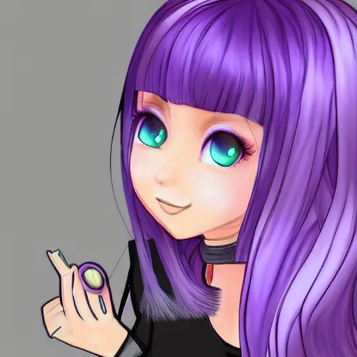 Prompt: Twitter profile picture of an illustrated catgirl with purple hair