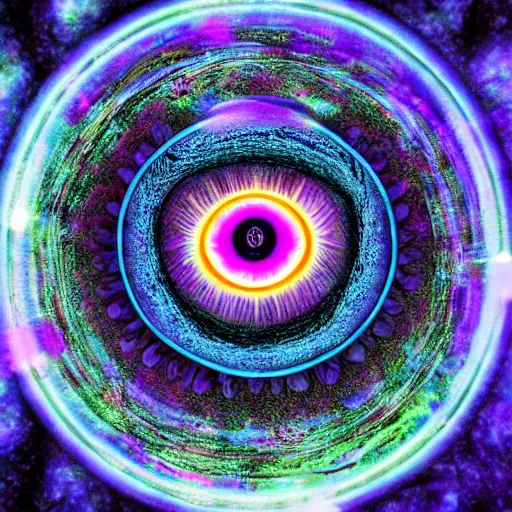 Image similar to a psychedelic eyeball witnessing the birth of time