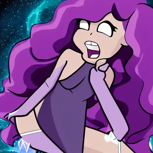 Prompt: steven universe, violet diamond with purple hair in the purple diamond in her right knee