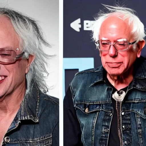 Image similar to Famous heavy metal glam rocker Bernie Sanders with a mowhawk and ripped denim jacket