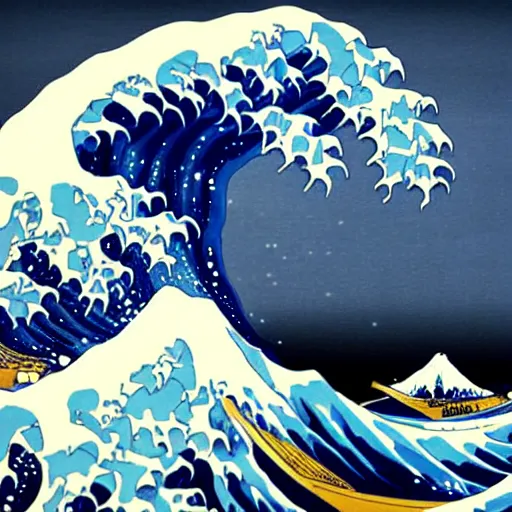 Prompt: great wave off kanagawa by hokusai as a photograph, landscape photography, high resolution, national geographic photograph