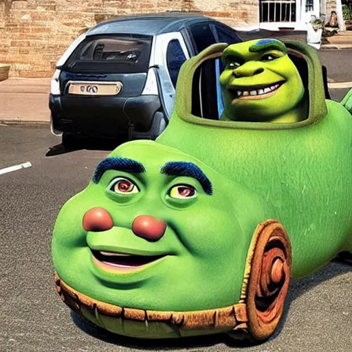 Image similar to shrek as an evil car