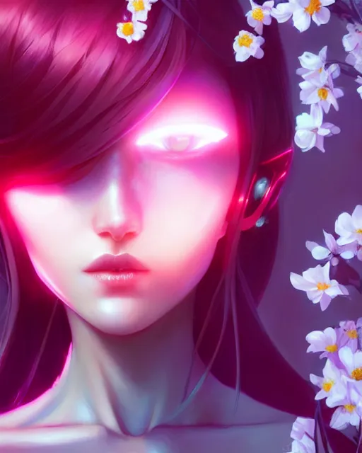 Image similar to perfect android girl, rose hair, cyborg, flowers, cinematic lighting, garden, beautiful girl, advanced technology, futuristic, art by ilya kuvshinov and akiko takase and eugene gottsnake and stanislav istratov and su fu and antoine collignon