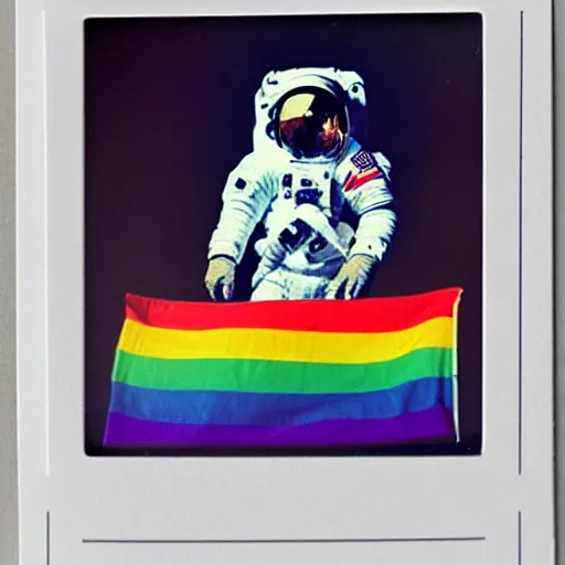 Image similar to astronaut with the lgbt flag on the moon, polaroid photo, perfect photo, photo pinterest