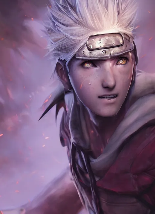 Image similar to ( ( ( hyperrealist cg an epic fantasy comic book style portrait painting of a naruto ) ) ) by daniel f. gerhartz and matt stewart, fantasy, photorealistic, octane render, unreal engine, dynamic lighting, perfect factions, very detailed faces, trending on artstation, poster, volumetric lighting, 4 k, award winning