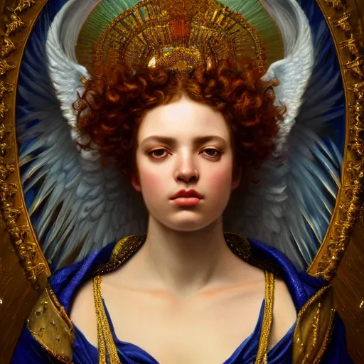 Image similar to highly detailed oil painting | very intricate | cinematic lighting | award - winning | the beautiful angel jupiter wearing a lapis lazuli toga | by roberto ferri, by tom bagshaw, by j. c. leyendecker and klimt, beautiful cinematic light, american romanticism, by austin osman spare, artstation, cgsociety, official art, octane