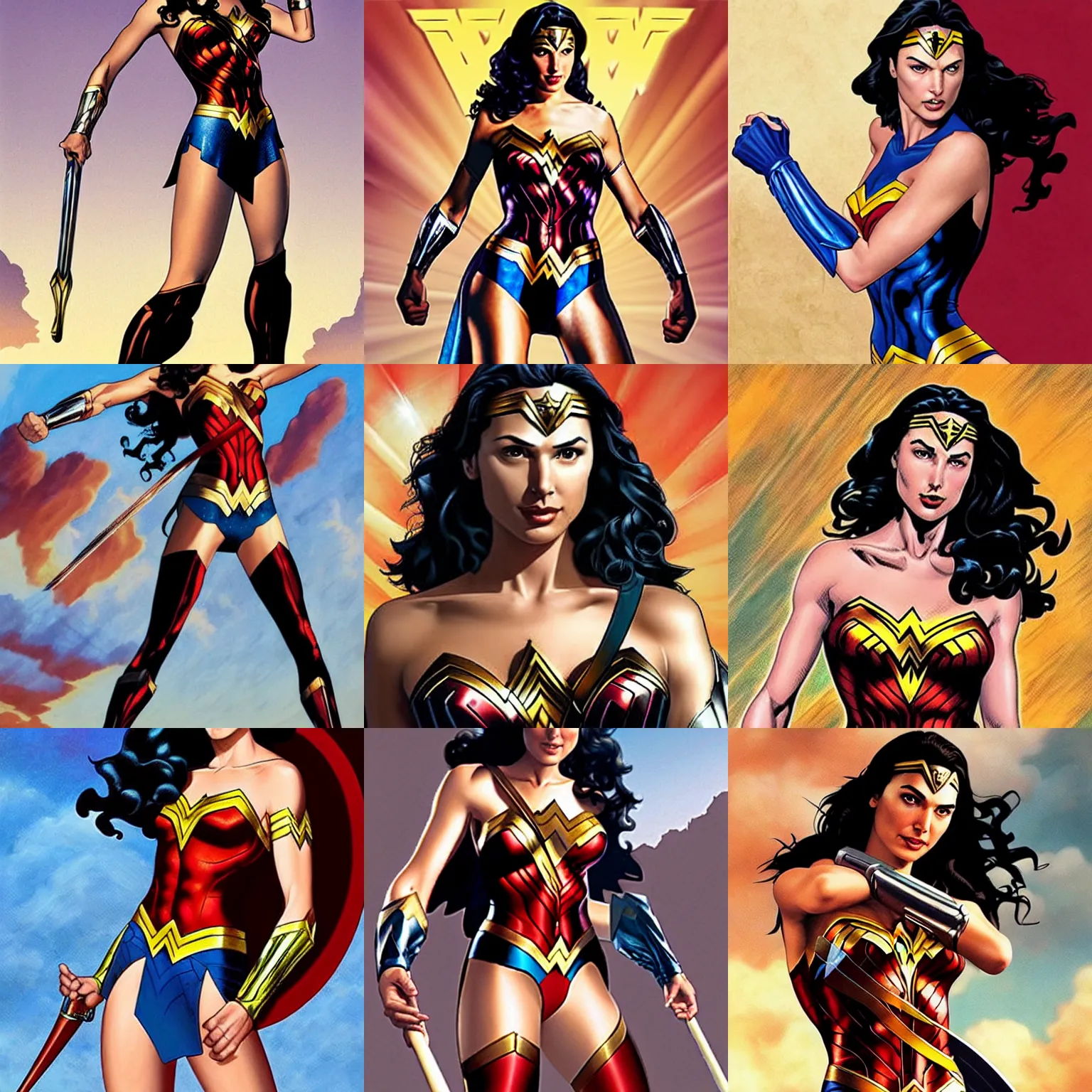 Prompt: Gal Gadot as Wonder Woman by brian bolland by alex ross by Esad Ribic by Greg Land digital painting digital art