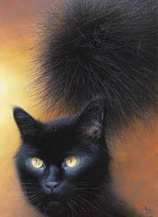 Prompt: a big black cat, no fur!!!!!! covered with feathers, by bob eggleton, magnificent, ultra detailed,