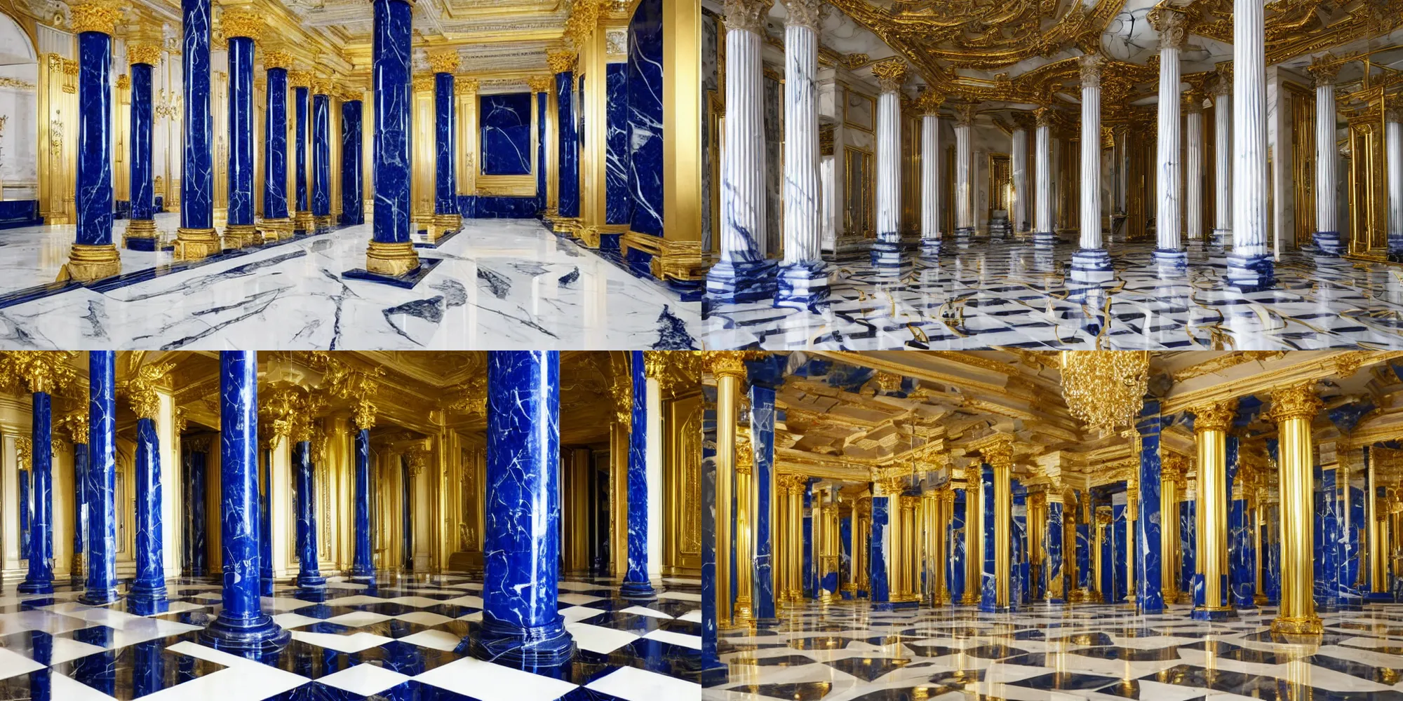 Image similar to Marble room with cobalt and gold pillars