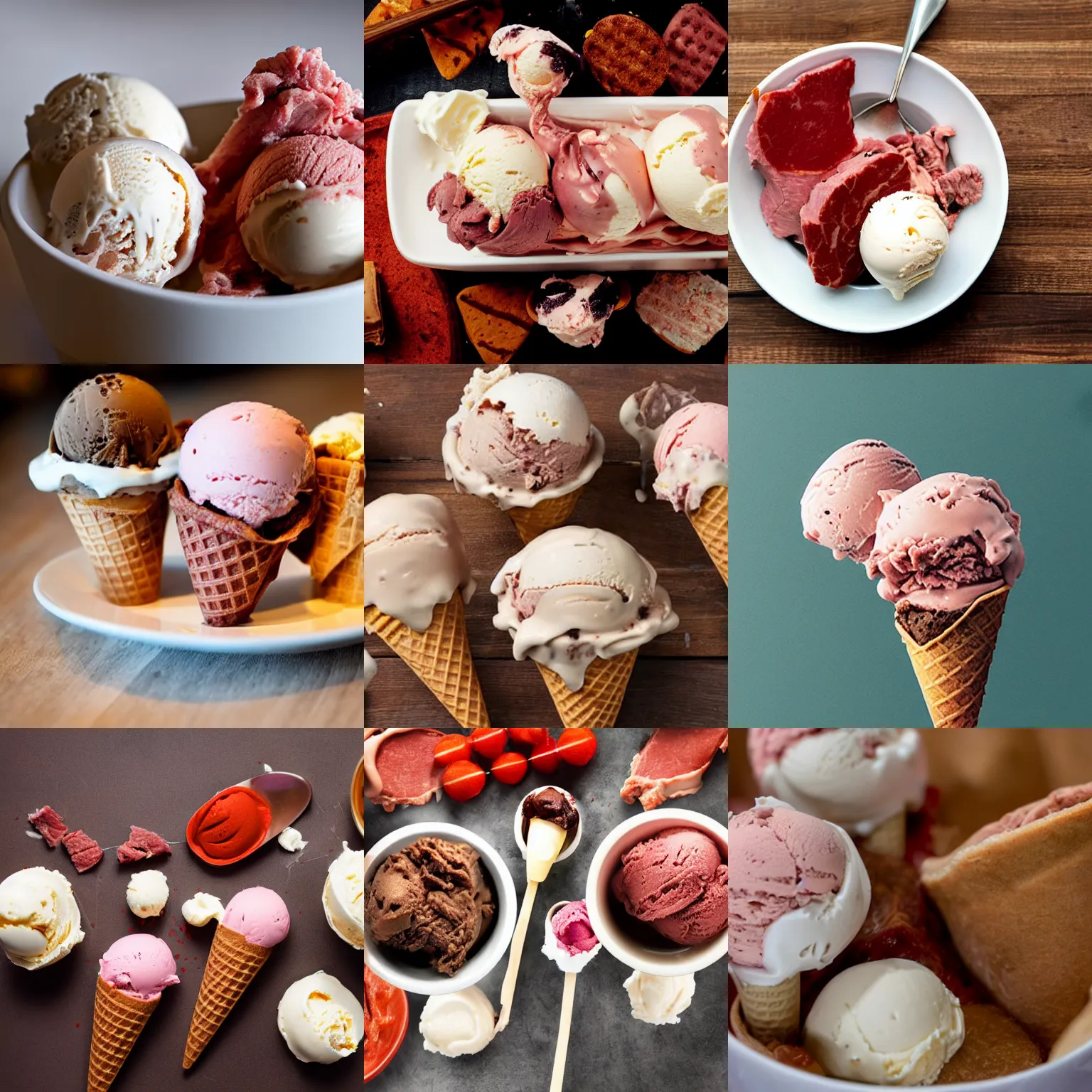 Prompt: ice cream made of meat