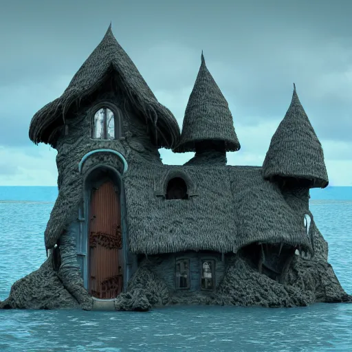 Image similar to a witches house on the ocean, epic scene, redshift render, cgi, hyper - detailed, photo - bash, 8 k post - production, masterpiece