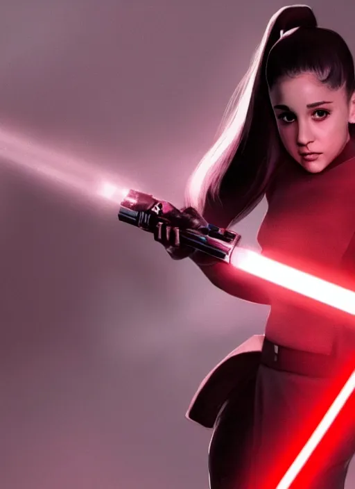 Image similar to Photo of Ariana Grande with a red lightsaber, Star Wars concept art, trending on artstation, dramatic lighting, photo-realistic