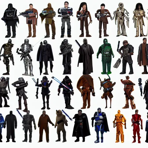 Prompt: All Star Wars Characters standing together for a group photo