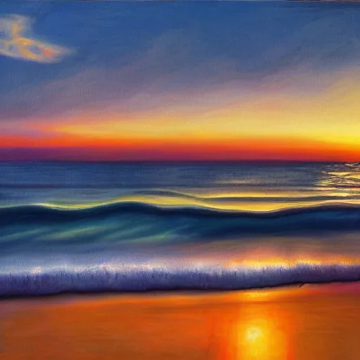 Image similar to sunset over the ocean, hyper realistic, beautiful, highly detailed, realism