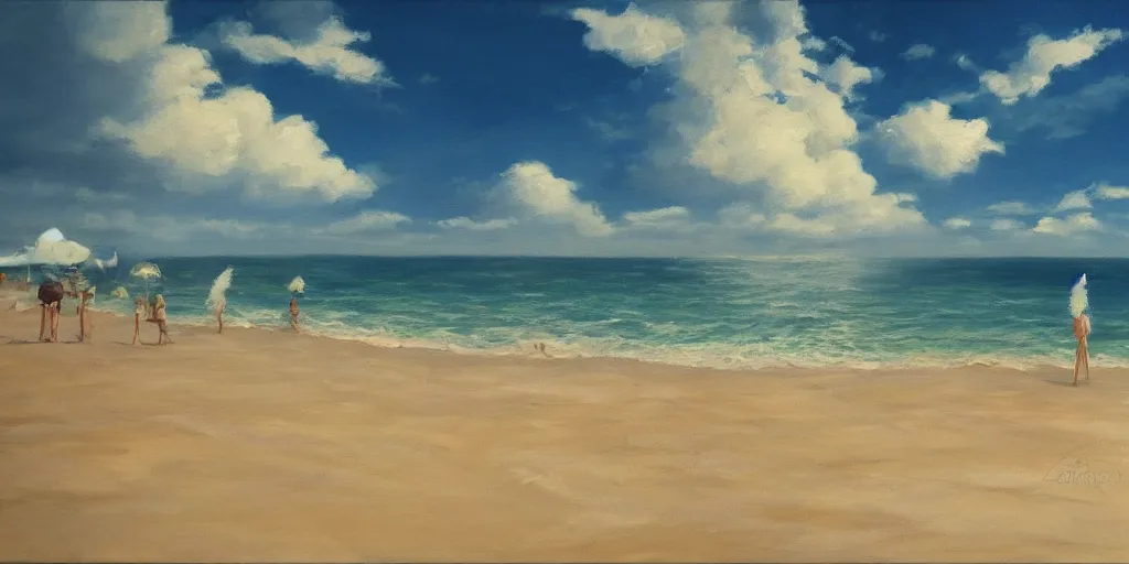 Image similar to a beach, cinematic angle, studio Ghibli, cinematic lighting, detailed oil painting, hyperrealistic, 8k