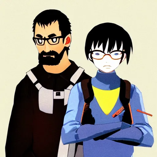 Prompt: lain iwakura and gordon freeman, HD, 4K