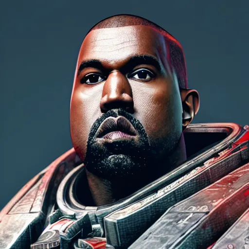 Image similar to Portrait of Kanye West as the emperor of humanity from warhammer 40k in Gears of War, splash art, movie still, cinematic lighting, dramatic, octane render, long lens, shallow depth of field, bokeh, anamorphic lens flare, 8k, hyper detailed, 35mm film grain