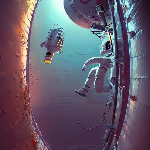 Prompt: an epic portrait of an astronaut entering the magical rabbit hole of wonderland, cinematic lighting, trending on Artstation, highly detailed, insane details