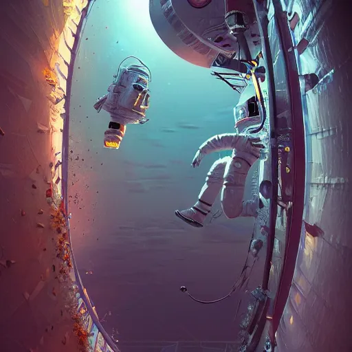 Image similar to an epic portrait of an astronaut entering the magical rabbit hole of wonderland, cinematic lighting, trending on Artstation, highly detailed, insane details